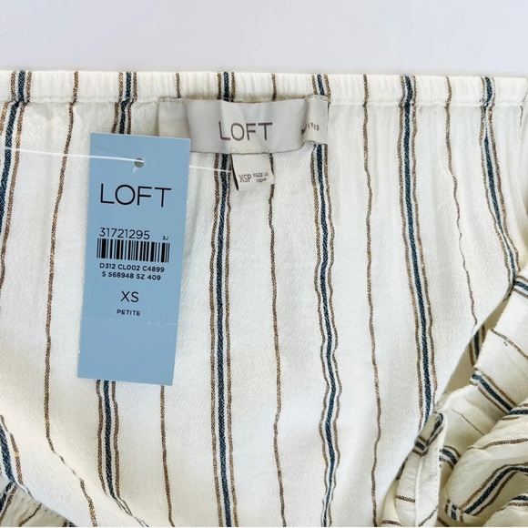 LOFT Sleeveless V Neck Top XS Petite Off White Blue Copper Stripes Lightweight - Picture 6 of 10
